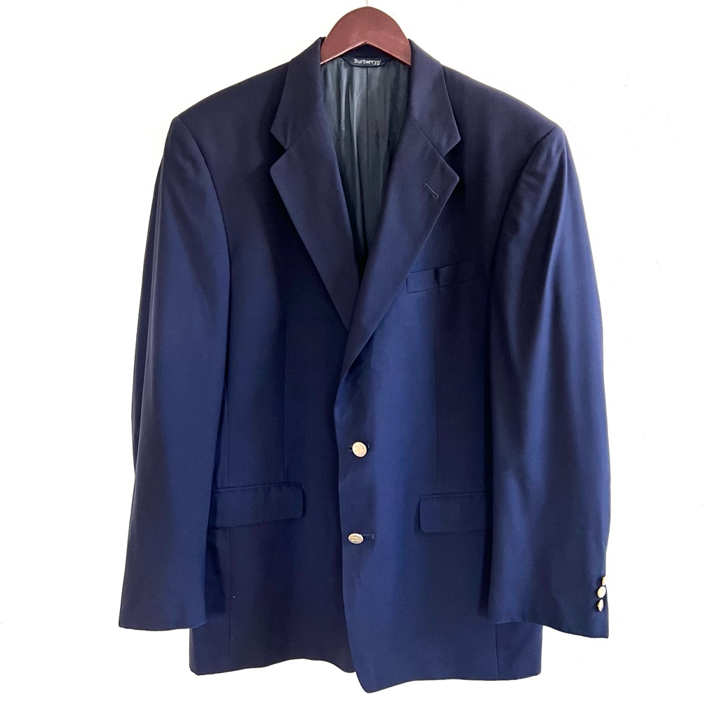Burberrys Burberry Mens Navy Blue Blazer Gold Two Tone Buttons Size 42 Long